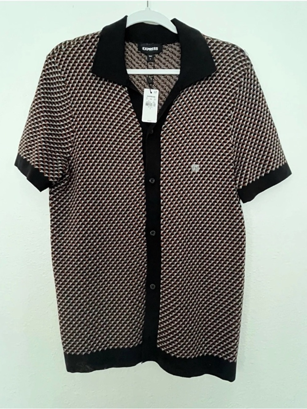 Express Geometric Knit Polo in Brown and Black